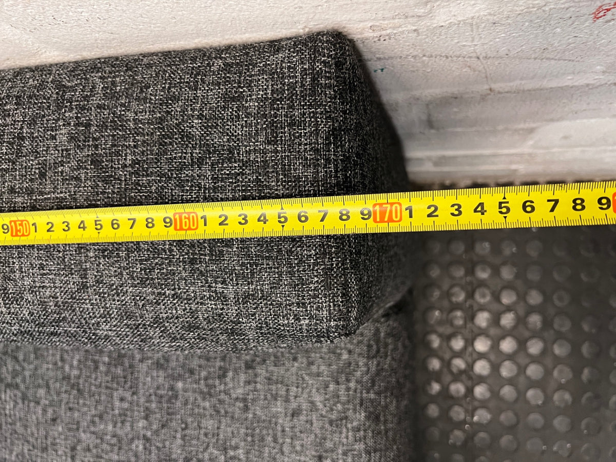 Custom Charcoal Grey L-Shaped Fabric Couch — Slightly Sagging Seat Foam – depth measurement
