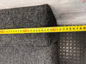 Custom Charcoal Grey L-Shaped Fabric Couch — Slightly Sagging Seat Foam – depth measurement