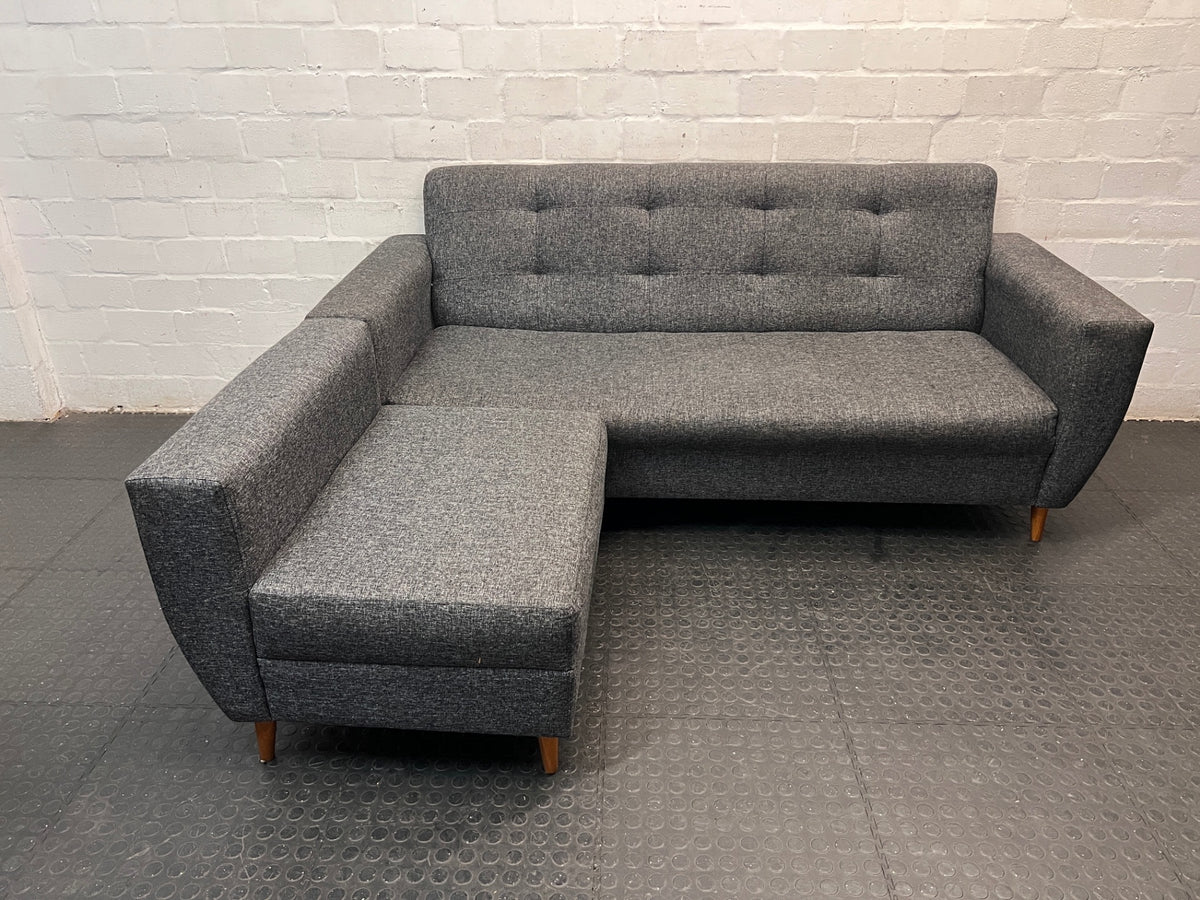 Custom Charcoal Grey L-Shaped Fabric Couch — Slightly Sagging Seat Foam – main front view