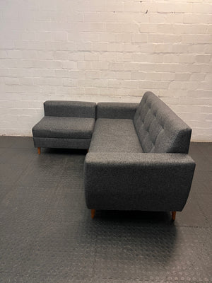 Custom Charcoal Grey L-Shaped Fabric Couch — Slightly Sagging Seat Foam – side view