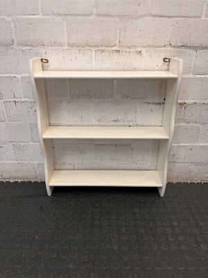 White Wooden Wall-Mounted Display Shelf — Well Used Condition – main front view