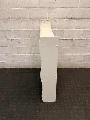 White Wooden Wall-Mounted Display Shelf — Well Used Condition – side view