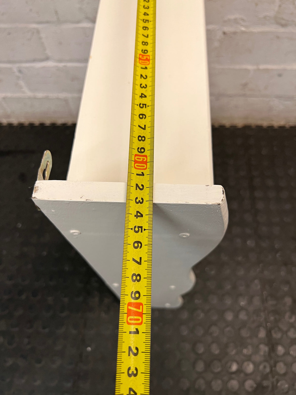 White Wooden Wall-Mounted Display Shelf — Well Used Condition – width measurement