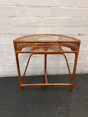 Bamboo-Style Semi-Circle Console Table with Glass Top — Fair Condition with Signs of Wear – condition detail