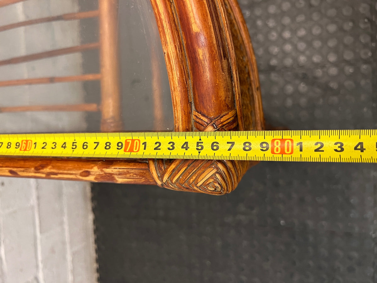 Bamboo-Style Semi-Circle Console Table with Glass Top — Fair Condition with Signs of Wear – width measurement