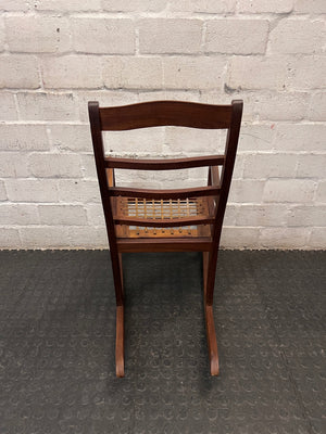 Carved Elephant Detail Wooden Rocking Chair — Good Working Order – back view