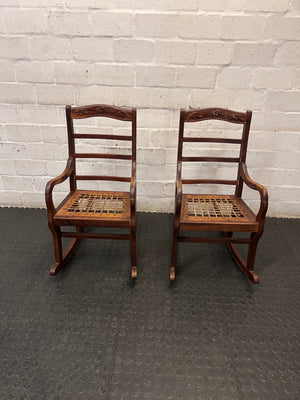 Carved Elephant Detail Wooden Rocking Chair — Good Working Order – side view