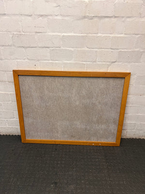 Large Grey Fabric Notice Board with Wooden Frame — Fair Condition with Visible Wear – back view