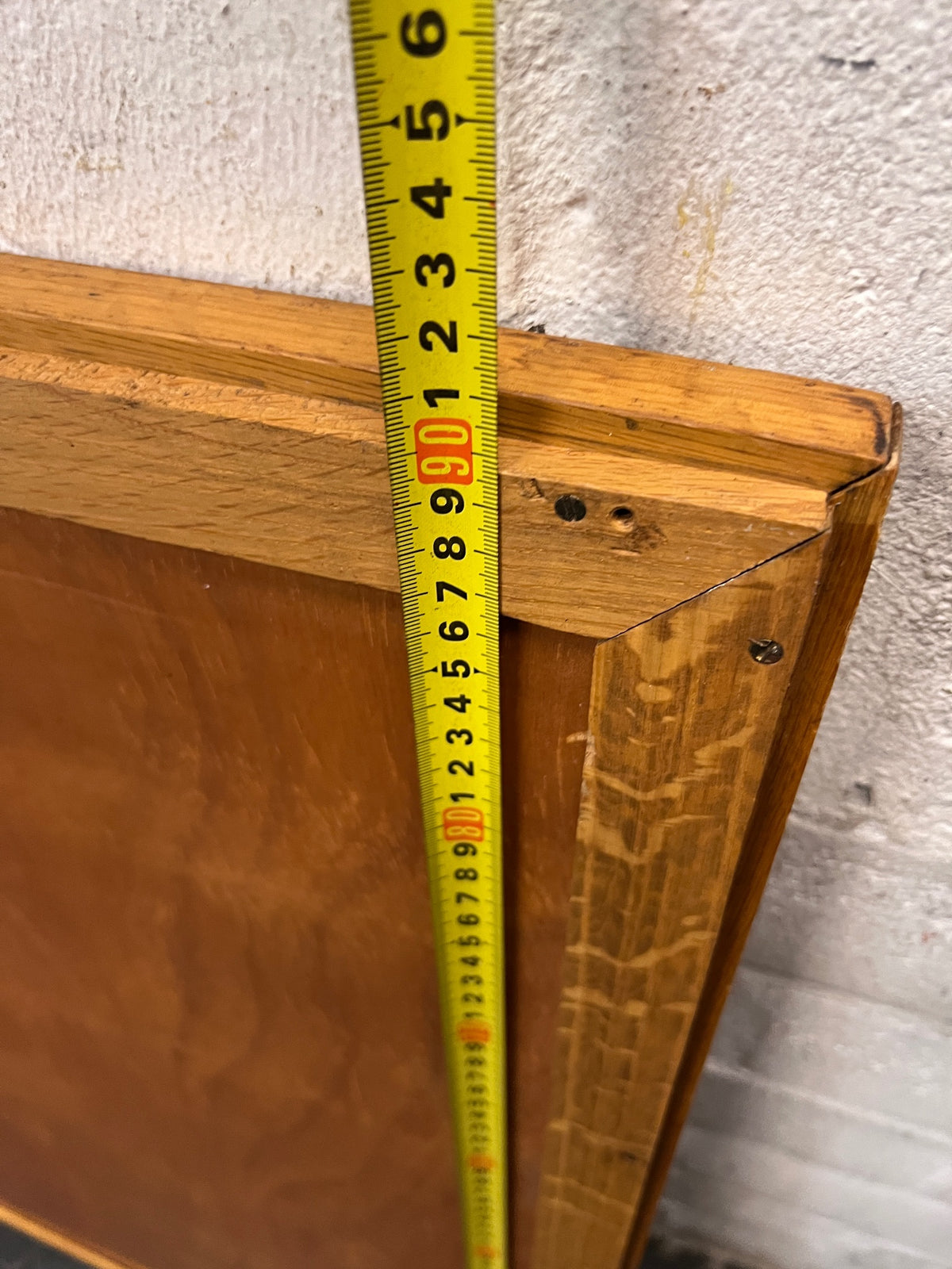 Large Grey Fabric Notice Board with Wooden Frame — Fair Condition with Visible Wear – height measurement