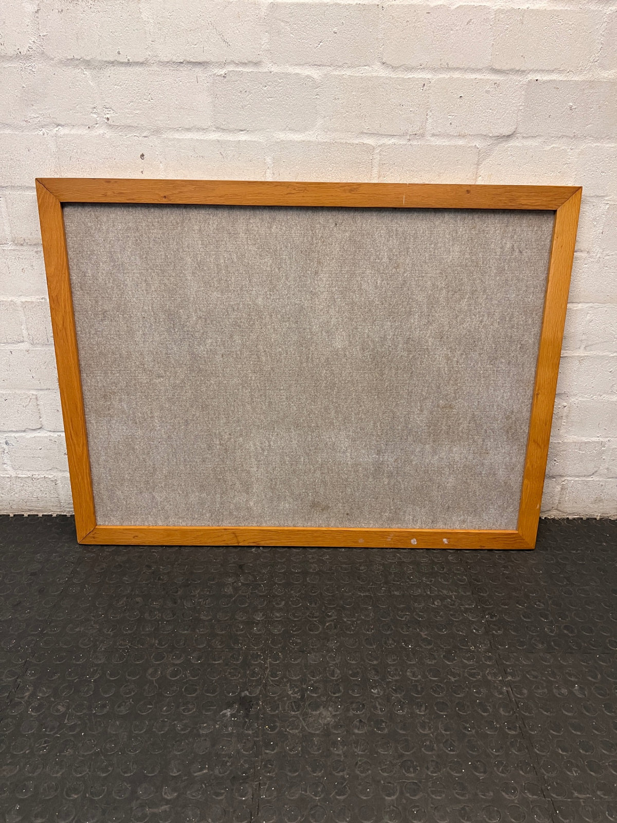 Large Grey Fabric Notice Board with Wooden Frame — Fair Condition with Visible Wear – main front view