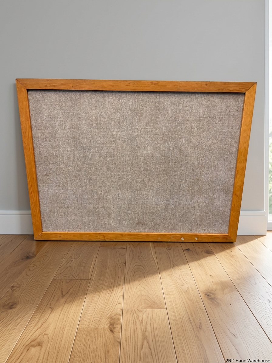 Large Grey Fabric Notice Board with Wooden Frame — Fair Condition with Visible Wear – styled product image
