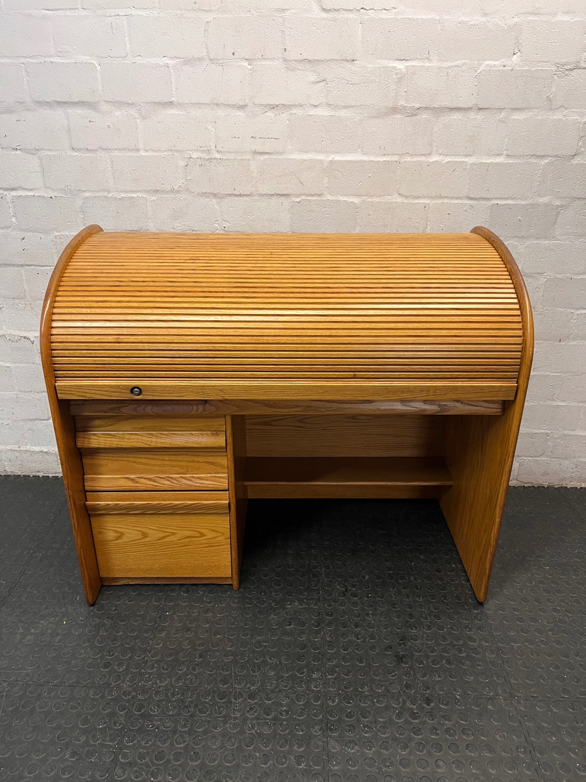 Oak Rolltop Office Desk with Drawers — Good Working Order – main front view