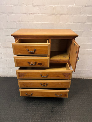 Traditional Oak Tone Chest of Drawers with Cupboard — Used Condition – side view