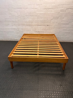 Double Slatted Wooden Bed Frame — Good Working Order – back view