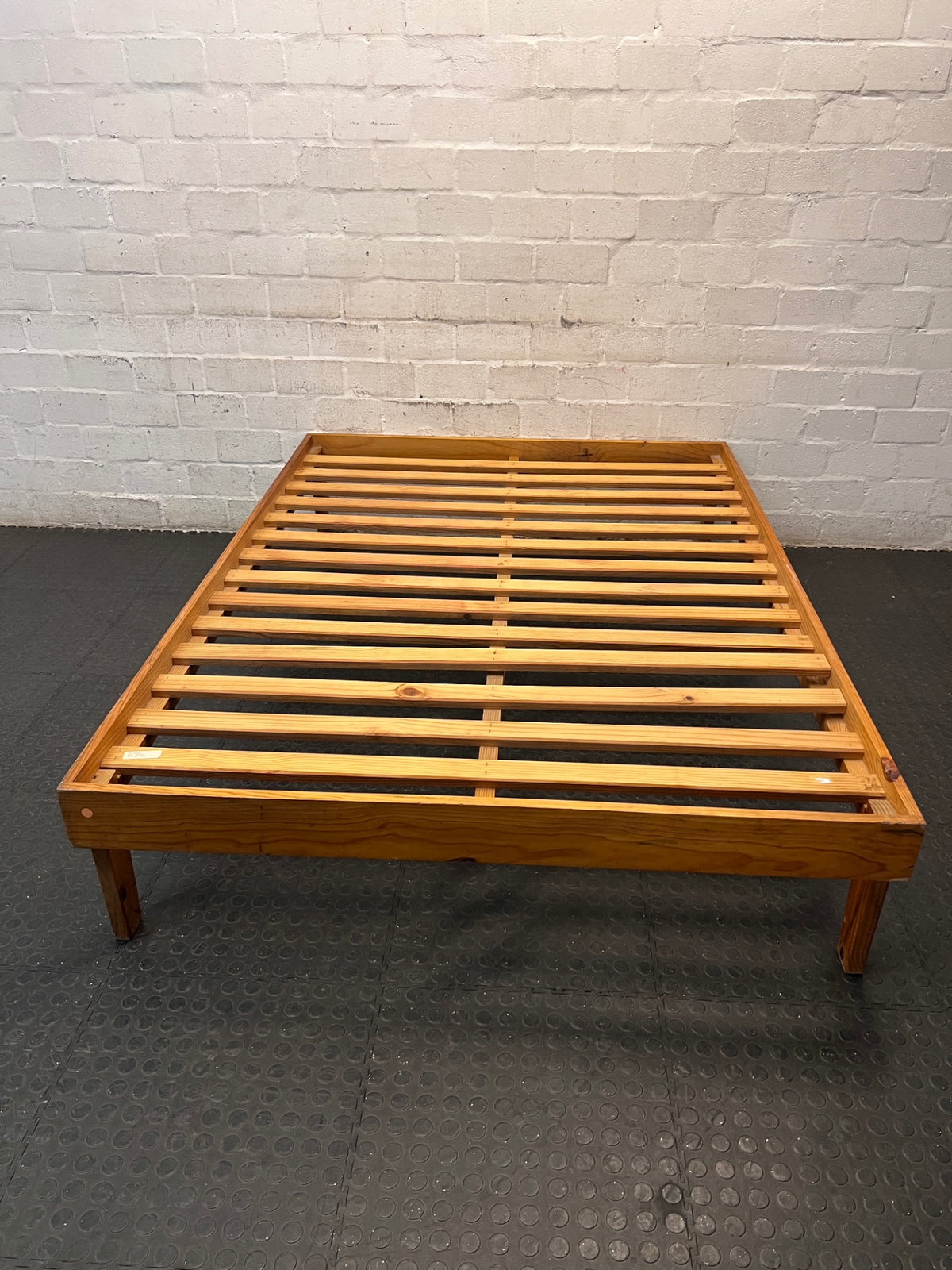 Double Slatted Wooden Bed Frame — Good Working Order – main front view
