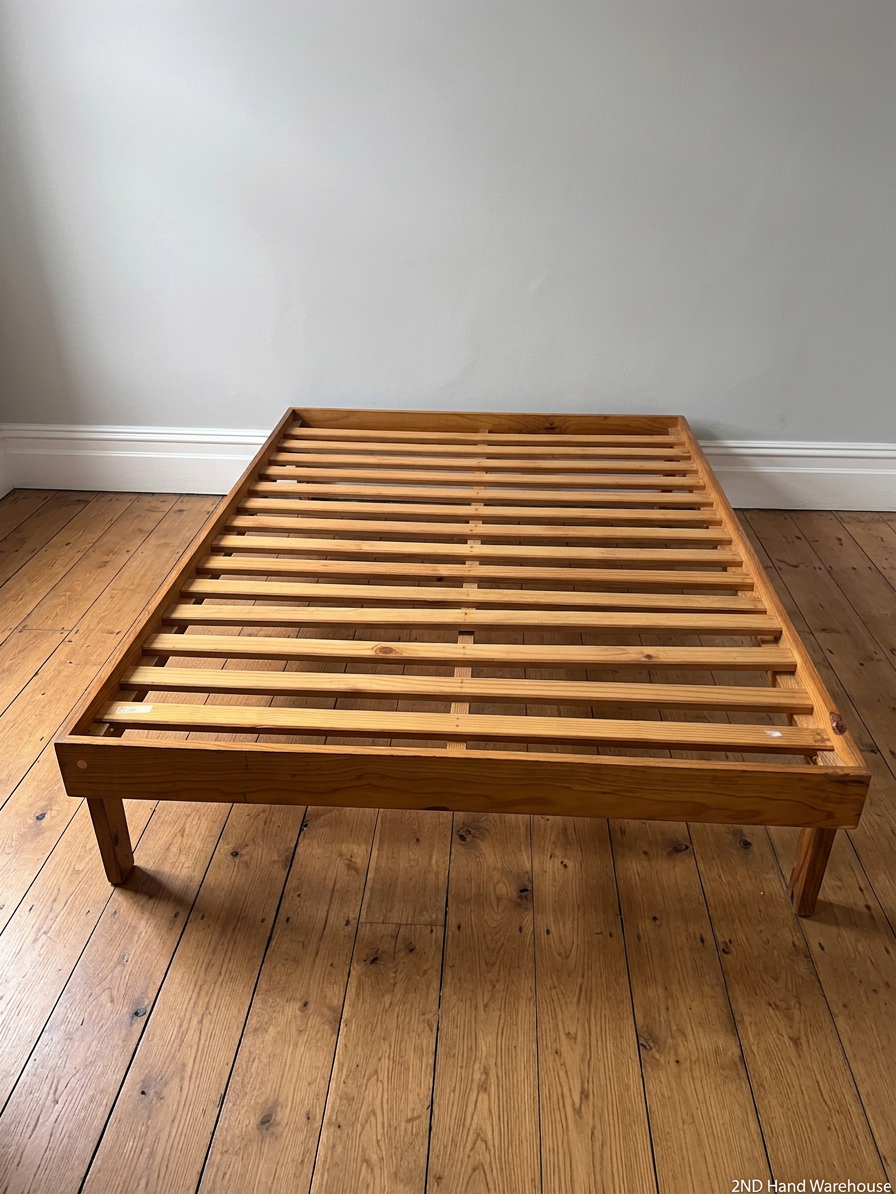Double Slatted Wooden Bed Frame — Good Working Order – styled product image