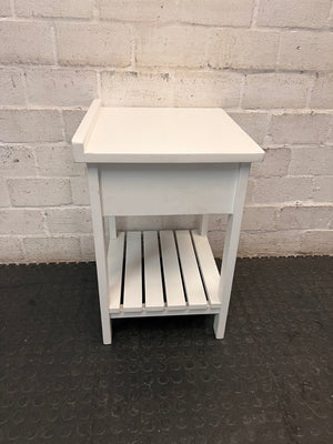 White Cottage Style Bedside Table with Slatted Shelf – top view