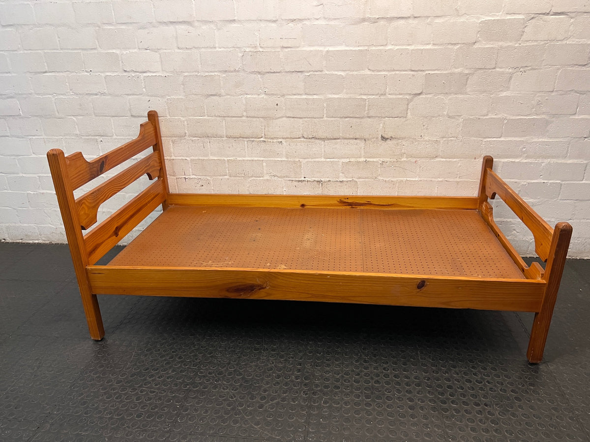 Single Pine Bed Frame with Slatted Headboard — Used; Fair Condition – back view