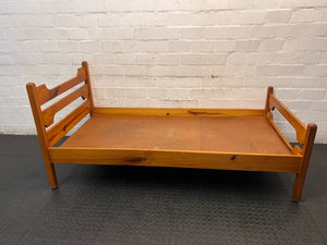 Single Pine Bed Frame with Slatted Headboard — Used; Fair Condition – back view