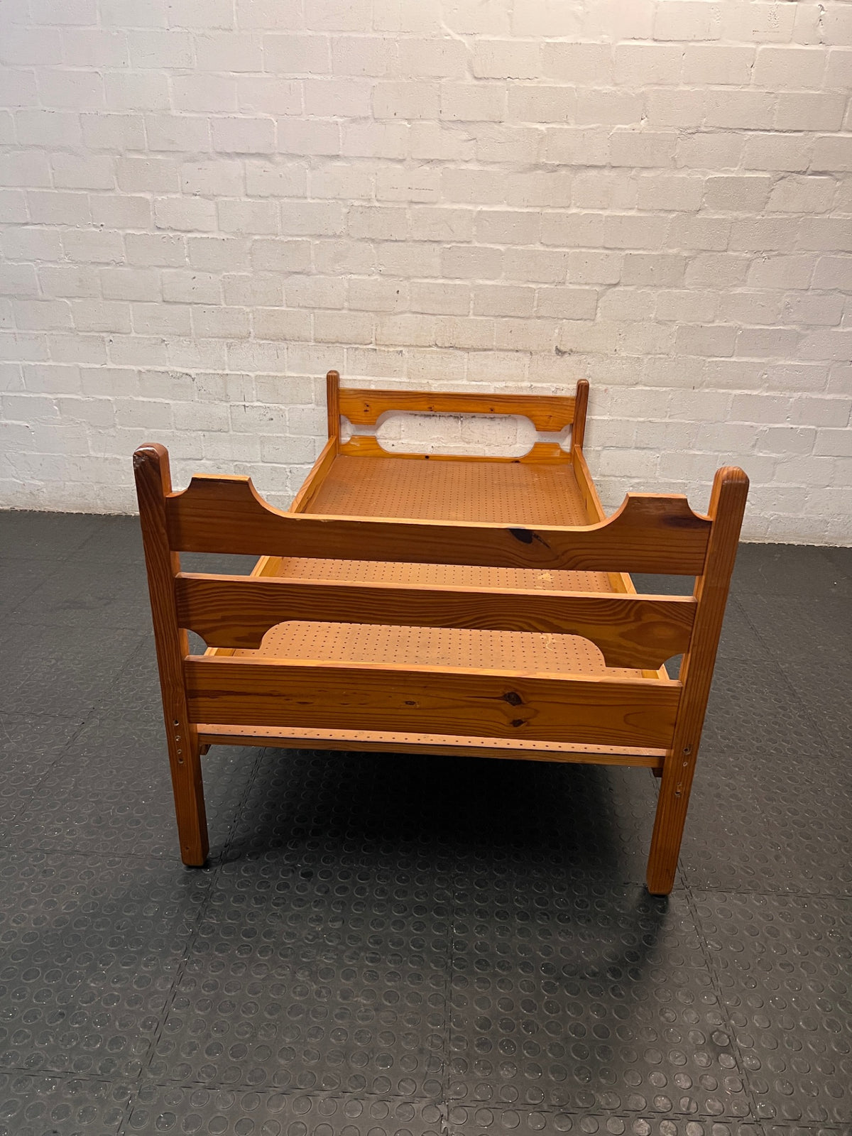 Single Pine Bed Frame with Slatted Headboard — Used; Fair Condition – condition detail