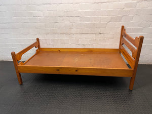 Single Pine Bed Frame with Slatted Headboard — Used; Fair Condition – side view
