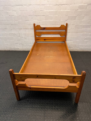 Single Pine Bed Frame with Slatted Headboard — Used; Fair Condition – top view