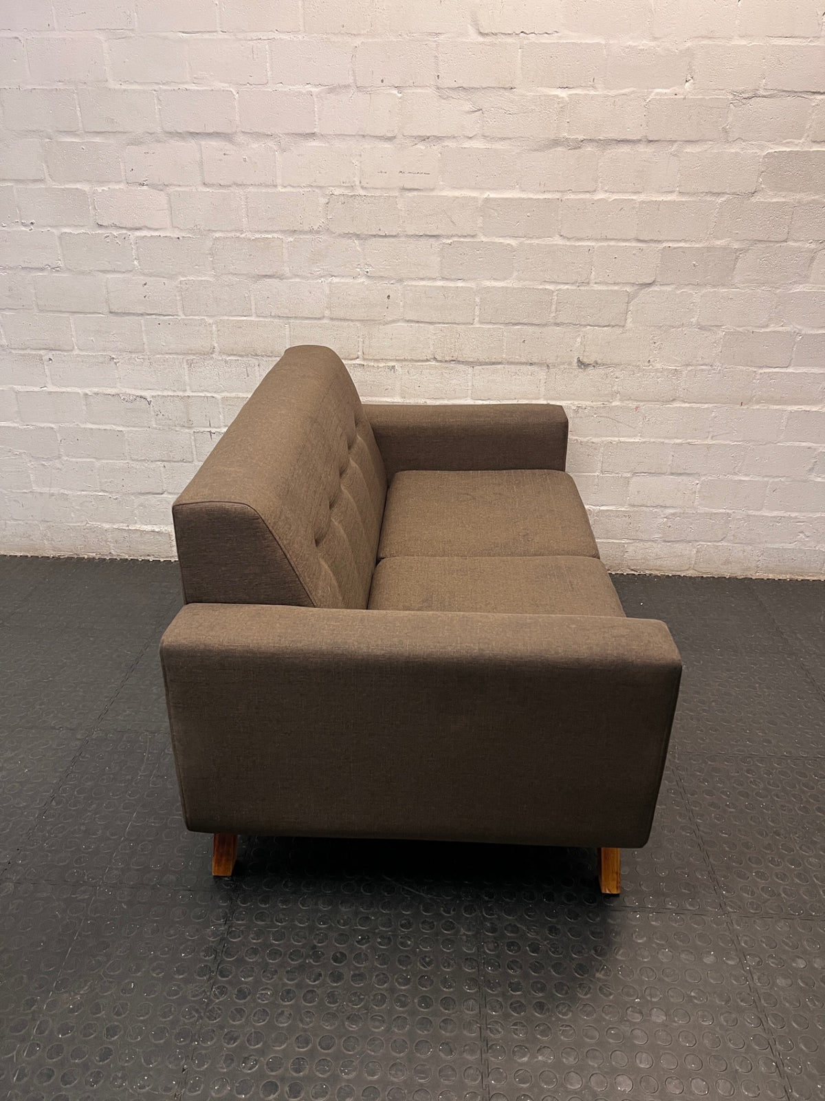 Button Tufted 2 Seater Couch with Wooden Legs – back view