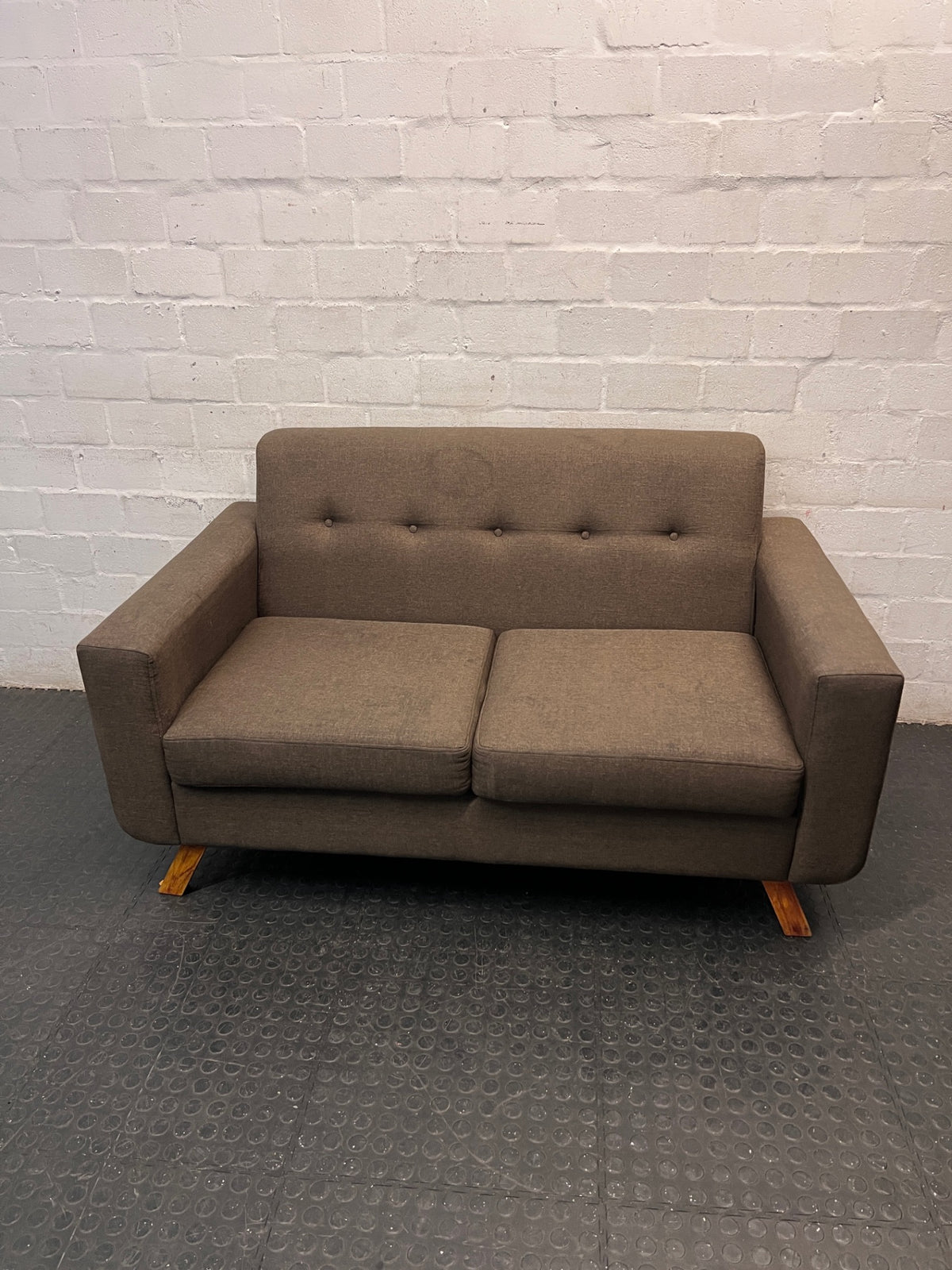 Button Tufted 2 Seater Couch with Wooden Legs – main front view