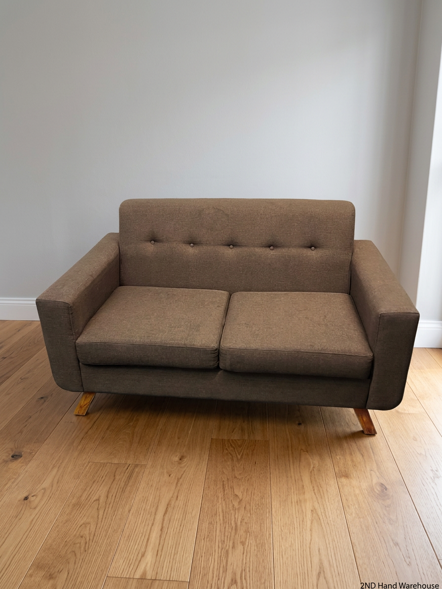 Button Tufted 2 Seater Couch with Wooden Legs – styled product image
