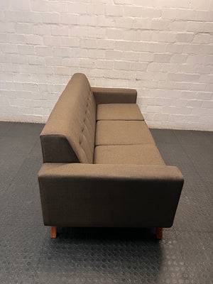 Mid-Century Style 3 Seater Couch in Brown Fabric — Fair Condition with Minor Marks – back view