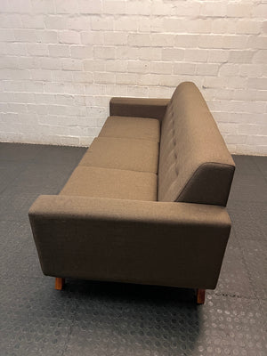 Mid-Century Style 3 Seater Couch in Brown Fabric — Fair Condition with Minor Marks – side view