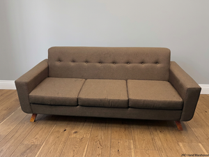 Mid-Century Style 3 Seater Couch in Brown Fabric — Fair Condition with Minor Marks – styled product image