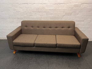 Mid-Century Style 3 Seater Couch in Brown Fabric — Fair Condition with Minor Marks – top view