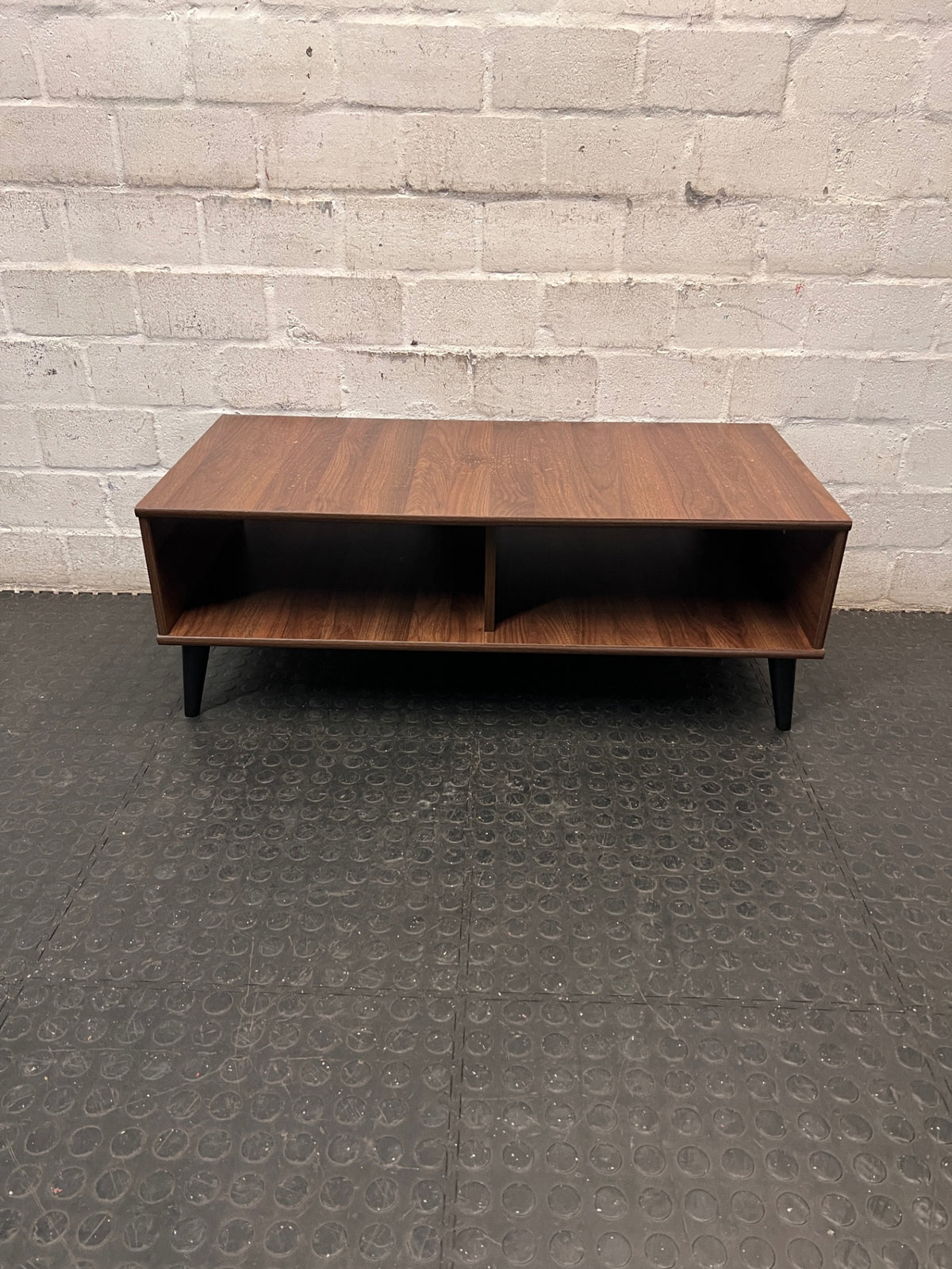 Mid-Century Style Wood Finish Coffee Table with Storage — Good Condition – back view