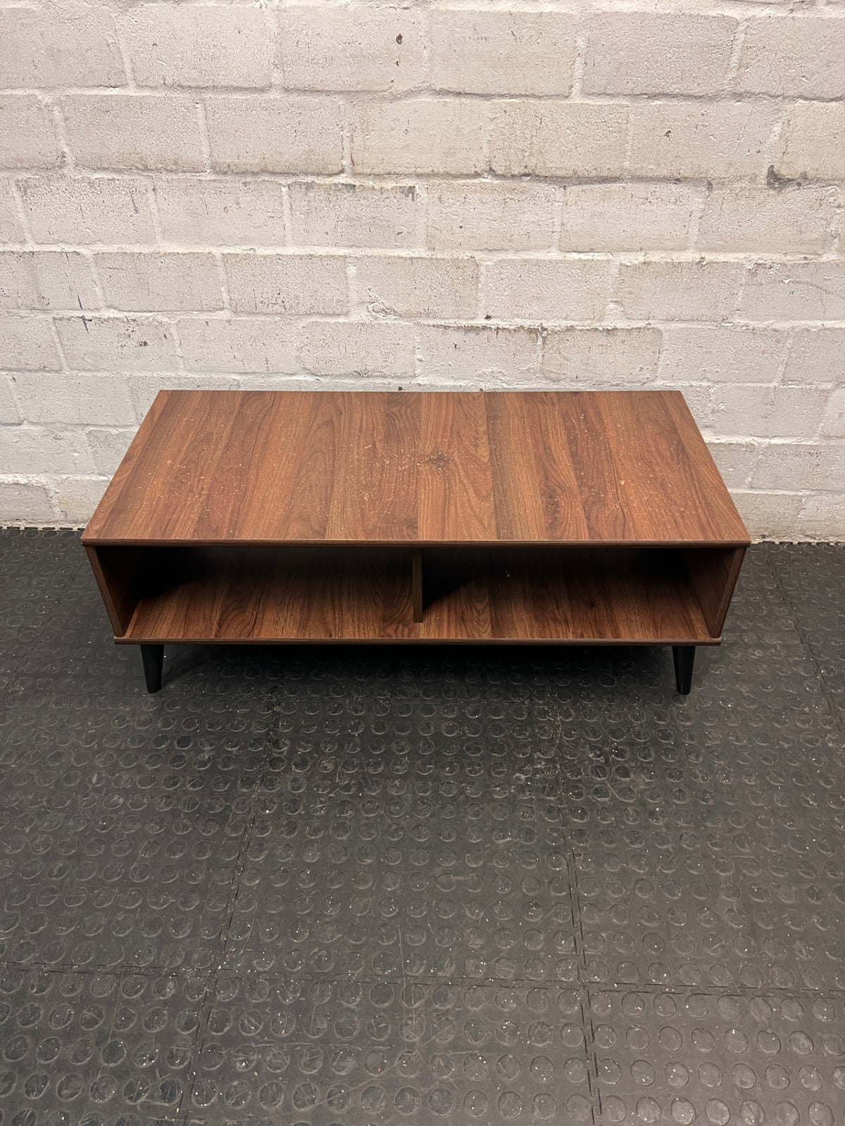 Mid-Century Style Wood Finish Coffee Table with Storage — Good Condition – side view