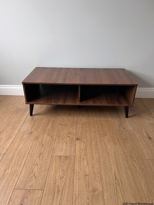 Mid-Century Style Wood Finish Coffee Table with Storage — Good Condition – styled product image