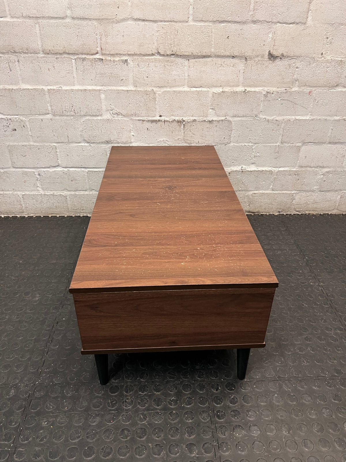 Mid-Century Style Wood Finish Coffee Table with Storage — Good Condition – top view