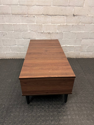 Mid-Century Style Wood Finish Coffee Table with Storage — Good Condition – top view