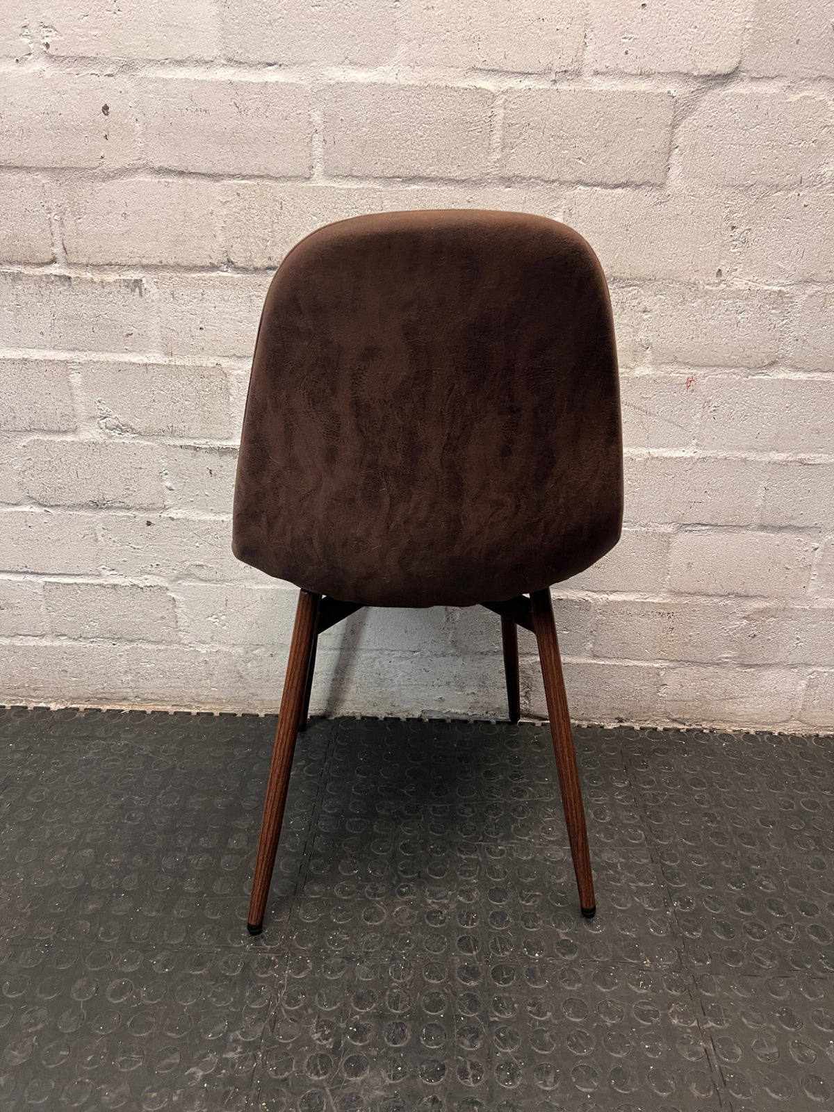 Moulded Tan Faux-Leather Dining Chair with Tapered Legs – back view