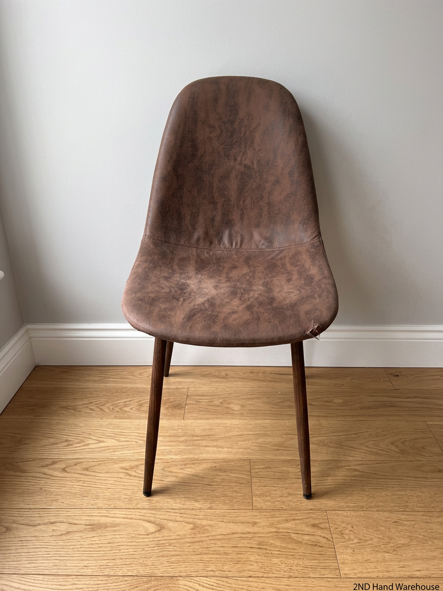 Moulded Tan Faux-Leather Dining Chair with Tapered Legs