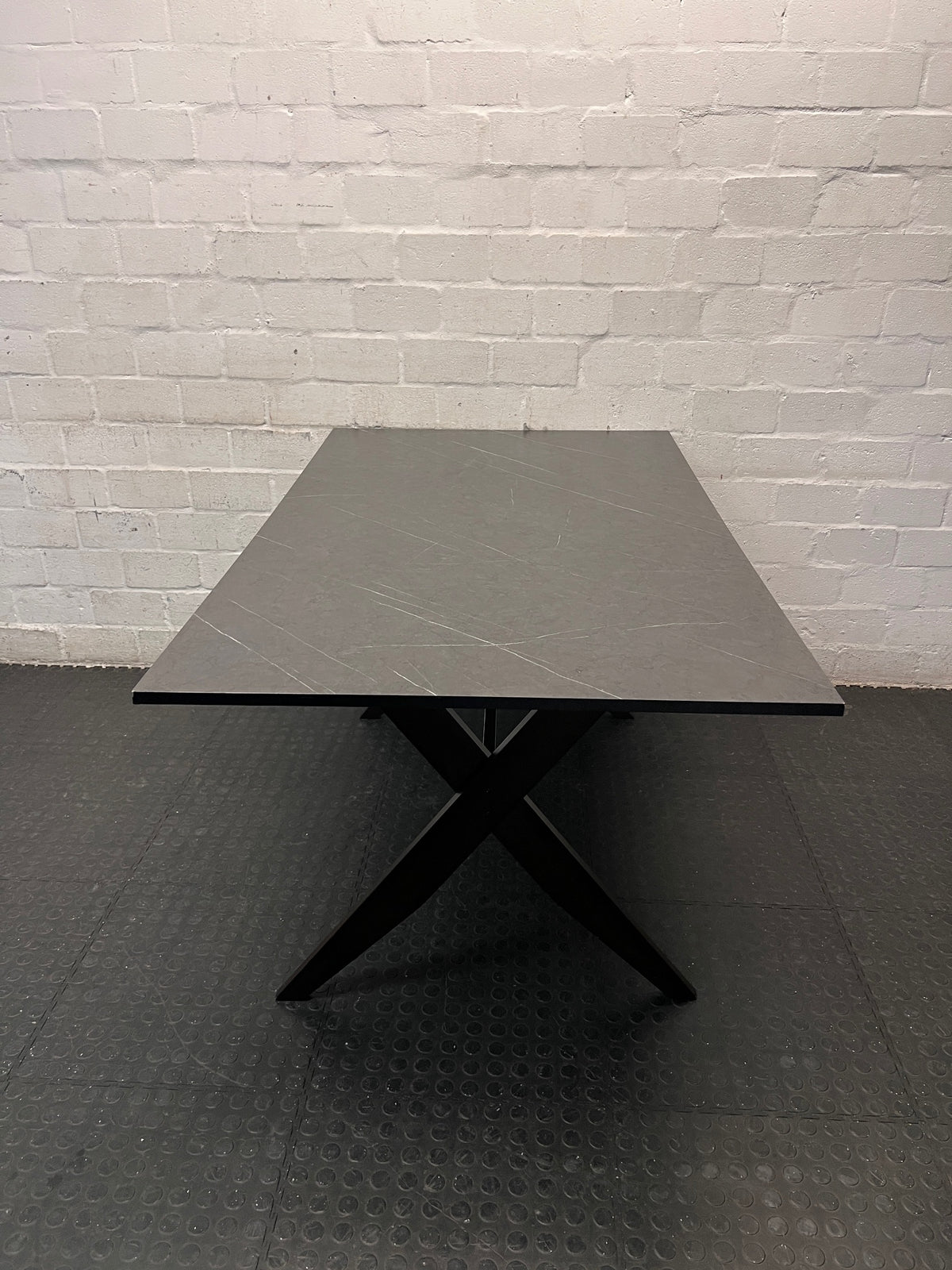 Contemporary Grey Marble-Effect Dining Table — Very Good Used Condition – back view