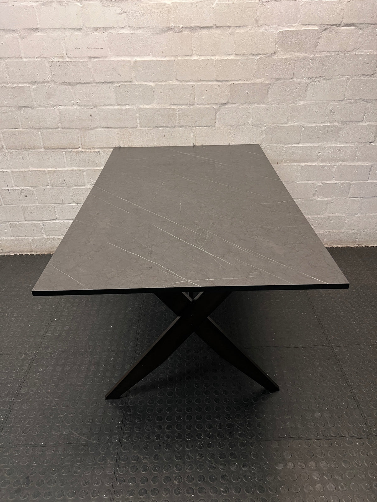 Contemporary Grey Marble-Effect Dining Table — Very Good Used Condition – side view