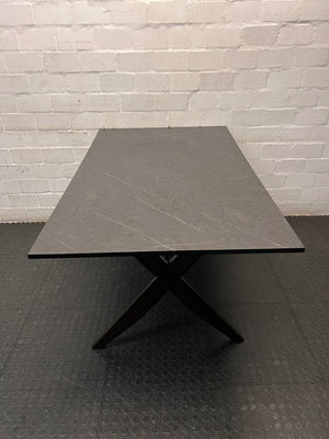 Contemporary Grey Marble-Effect Dining Table — Very Good Used Condition – side view