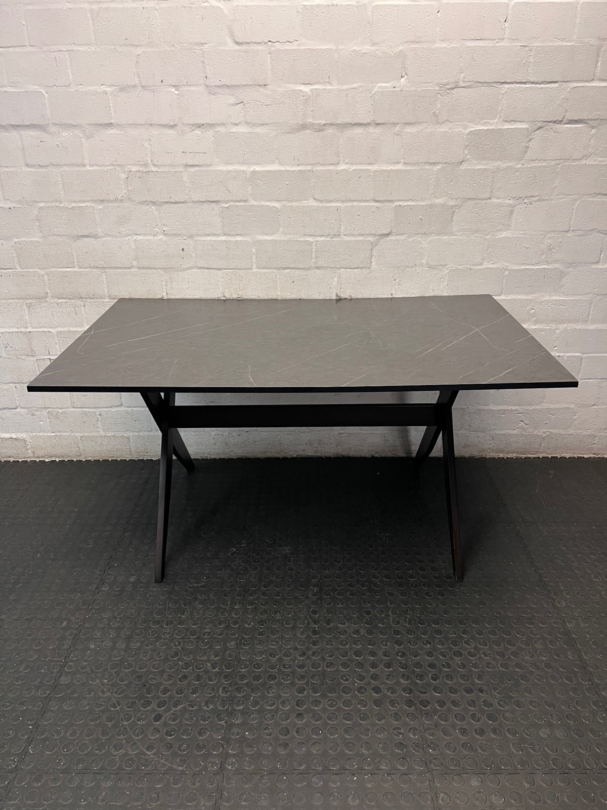 Contemporary Grey Marble-Effect Dining Table — Very Good Used Condition – top view