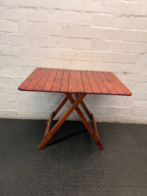 Foldable Slatted Timber Table in Warm Brown — Fair Condition with Visible Wear – condition detail