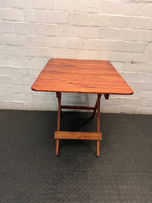 Foldable Slatted Timber Table in Warm Brown — Fair Condition with Visible Wear – top view