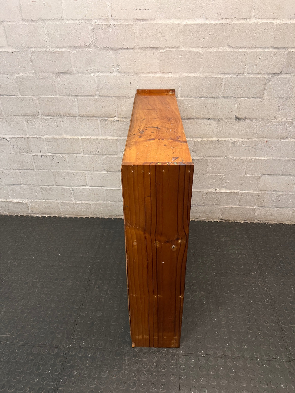 Low Pine Bookshelf with Three Tiers — Fair Condition with Visible Surface Wear – back view