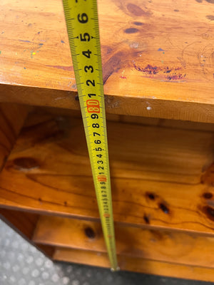 Low Pine Bookshelf with Three Tiers — Fair Condition with Visible Surface Wear – height measurement