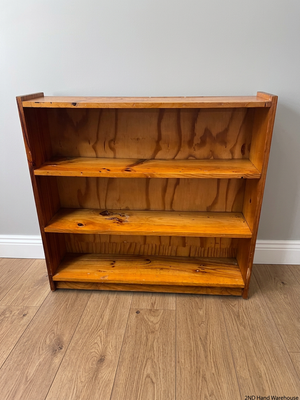Low Pine Bookshelf with Three Tiers — Fair Condition with Visible Surface Wear – styled product image