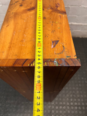 Low Pine Bookshelf with Three Tiers — Fair Condition with Visible Surface Wear – width measurement